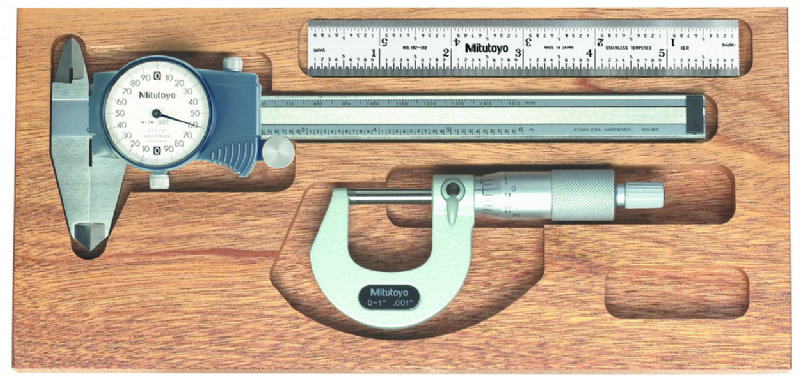 Mitutoyo - Tool Kit - 0-6" Dial Caliper & 0-1" Micrometer & Ruler- 64PKA080B