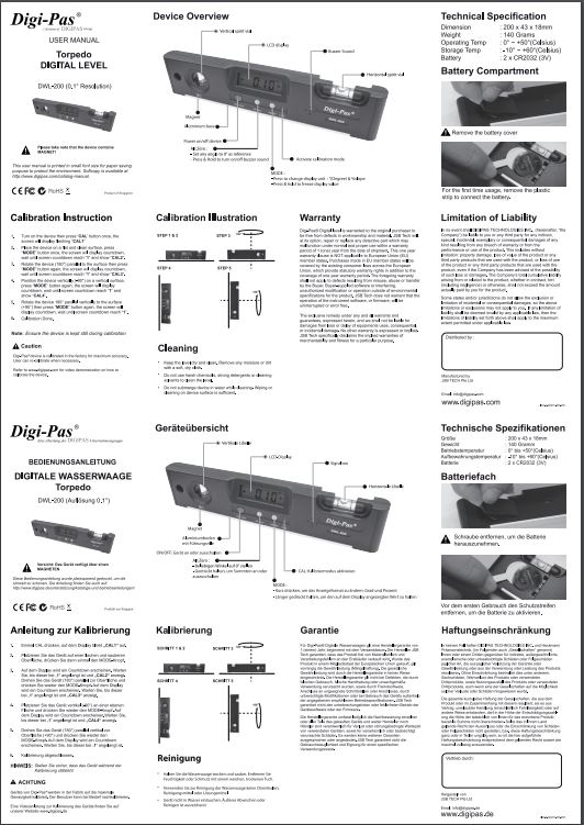 Digi-Pas - Electronic Torpedo Level - DWL200 | Judge Tool & Gage