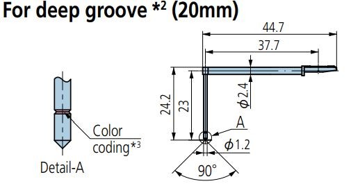 Mitutoyo - Deep Groove Styli (20mm) - 44.7mm length